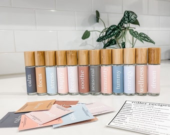 Boho Essential Oil Roller Labels: 12 Printed Vinyl Stickers