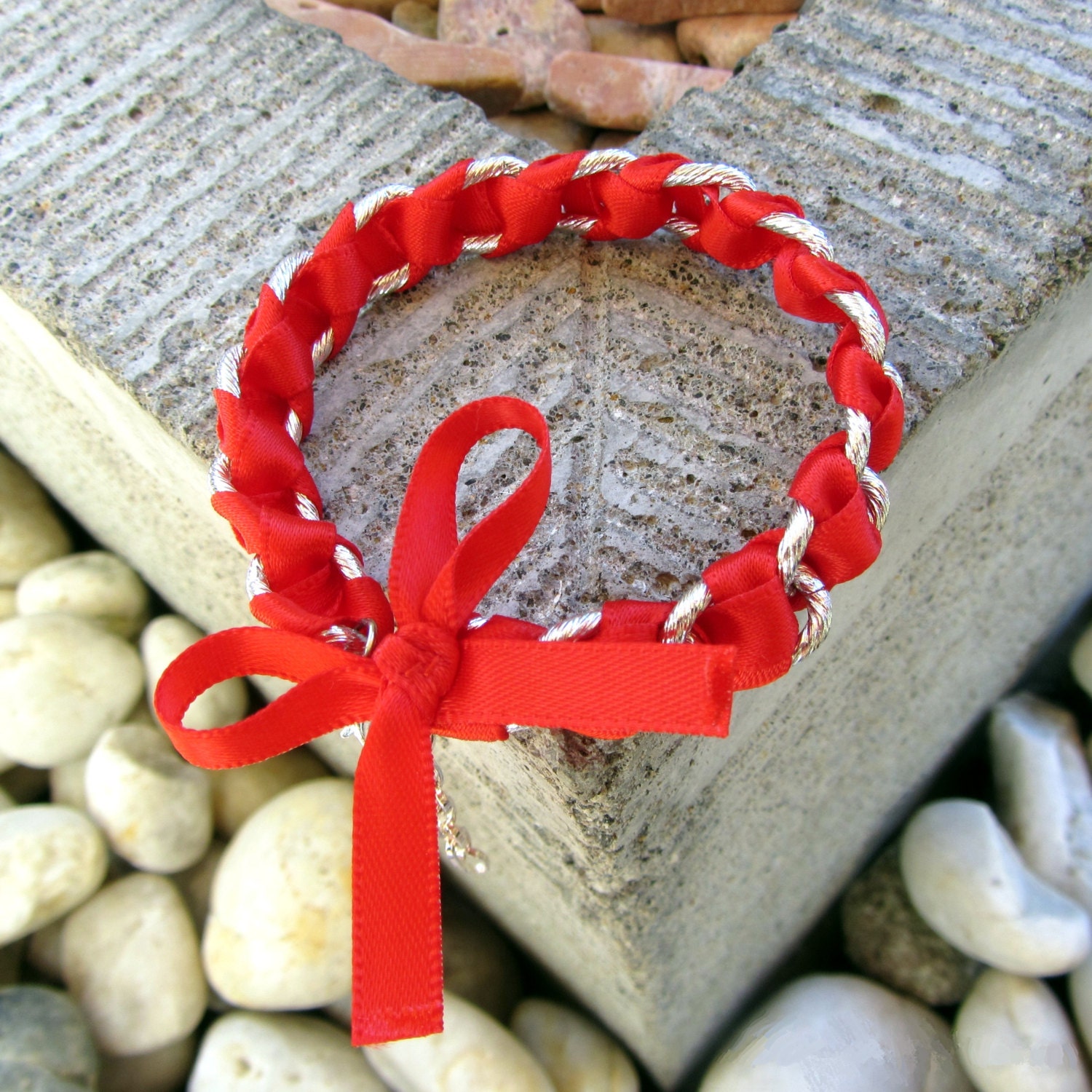 Red Ribbon Bracelet Woven Ribbon Bracelet Bow Bracelet Gift Etsy