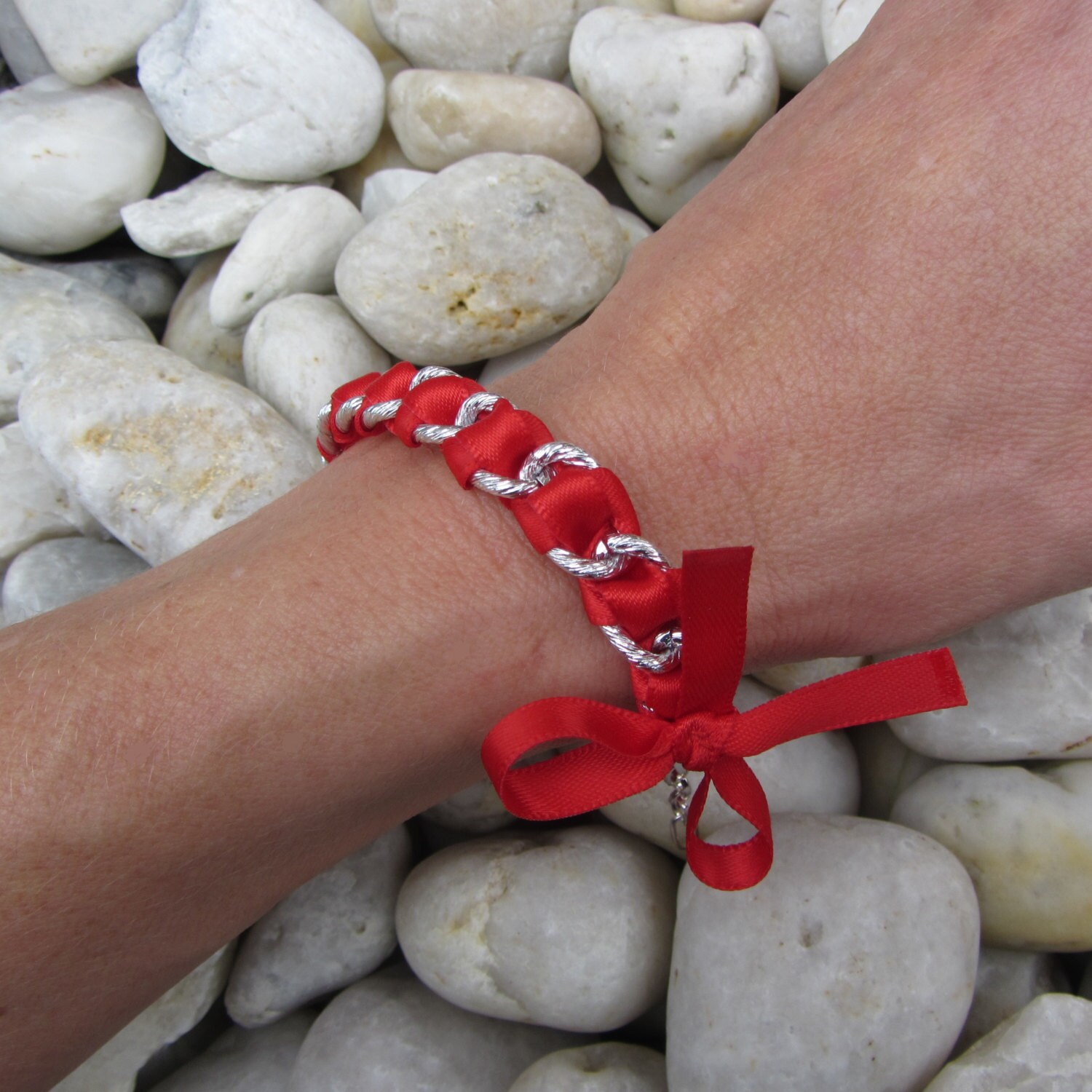 Red Ribbon Bracelet Woven Ribbon Bracelet Bow Bracelet Gift Etsy