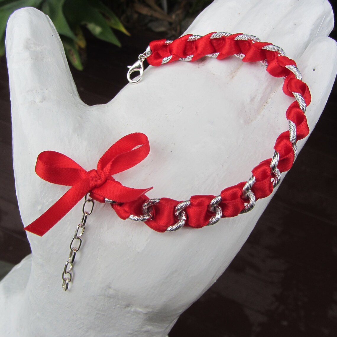 Red Ribbon Bracelet Woven Ribbon Bracelet Bow Bracelet Gift Etsy