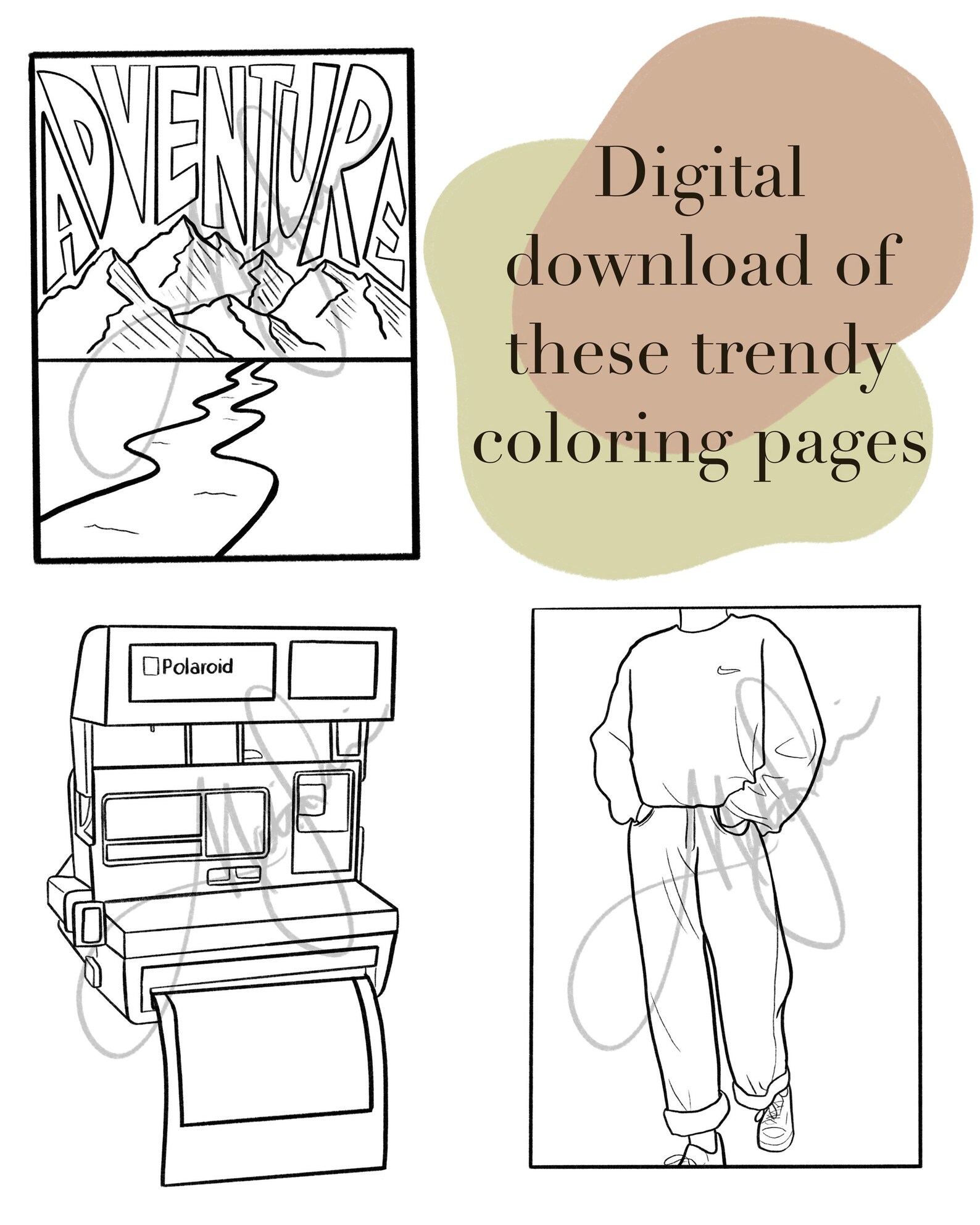 Trendy Coloring Pages - Etsy