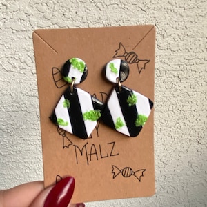 Beetlejuice Earrings, Betelgeuse Clay Earrings, Halloween Earrings