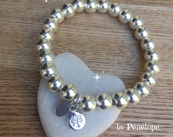 Magnifique bracelet maxi perles 8 mm en argent 925ème, mini pampille arbre de vie