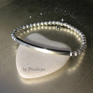 Bracelet tube carré et perles en argent massif image 1