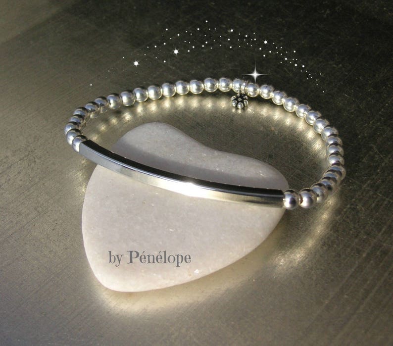 Bracelet tube carré et perles en argent massif image 1