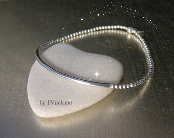 Bracelet tube fin et mini perles en argent 925ème