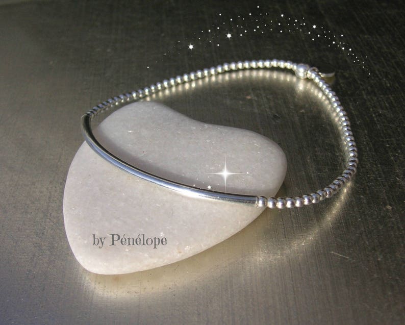 Bracelet tube fin et mini perles en argent 925ème zdjęcie 1