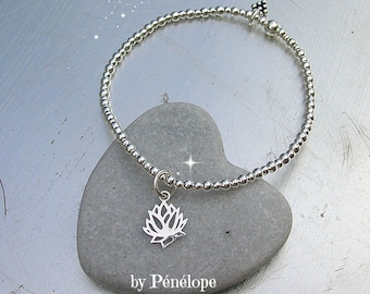 Bracelet fleur de lotus et perles en argent 925ème