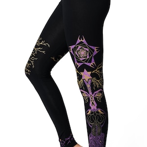 Sacred Geometry festival legging, Tree of life stretch yoga pants, work out gym psy trance leggings, Screen printed unique boho legging