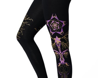 Sacred Geometry festival legging, Tree of life stretch yoga pants, work out gym psy trance leggings, Screen printed unique boho legging