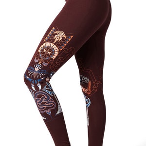 Kundalini snake yoga leggings, festival clothing women, Psychedelic visionary art trippy cotton stretch pants , screen printed legging