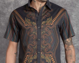 Shaman Art Button up Shirt, Festival clothing, Psychedelic shirt, Tribal button down shirt, Stylish shirts men, Trippy shirt, Unique shirt