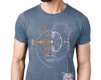 Mens Psychedelic T shirt- graphic tees men- Golden Spiral Fibonacci T shirt- All seeing eye-Screen Print Cyberpunk Fractals Art T-shirt