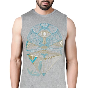 Third Eye Men's Tank Top, Visionary Art Clothing for men, Psy Trance sleeveless, Psychedelic T-shirt, Geometric screen print trippy shirt