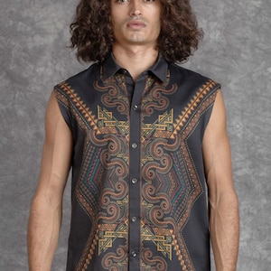 Sacred Geometry Button up shirt, Shaman Art clothing, Psychedelic button down shirt, Festival clothing men, Trippy shirt, Tribal boho shirt