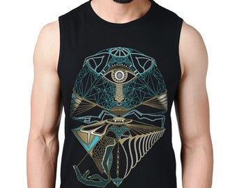 Alien Eye sleeveless T-shirt, Visionary Art clothing, Mind Ufo Shirt men's tank ,Acid art T-shirt, Fractals All seeing eye Surreal clothing