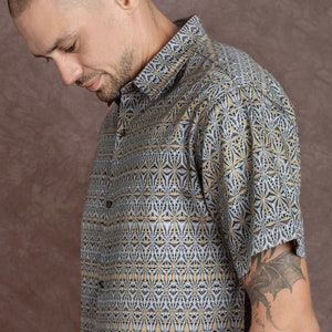 Tribal button up shirt, all over printed masks button up shirt, Trippy shirt, stylish shirt men, psychedelic shirt, bohemian festival shirt