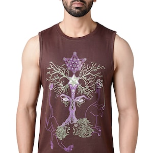 Sacred Geometry men's T-shirt, psychedelic clothing Tree of Life visionary art screen printed graphic tank top, Cosmic space art T-shirt