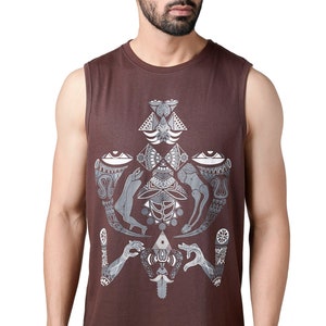 Visionary art men&#39;s tank top, Trippy men&#39;s t-shirt,Native American art screen print tshirt with back print, Goa trance festival clothing men