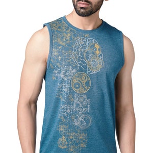 Trippy art men&#39;s t-shirt tank, Eye od the Brain mechanical steampunk tshirt, Doof clothing, psychedelic trance goa men&#39;s festival clothing