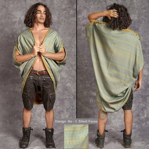 Men&#39;s Kimono reversible Jacket, Bohemian Kimono cardigan Robe, Festival clothing men, Long men duster coat, Unisex psychedelic clothing
