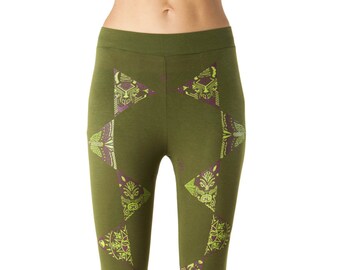 Mallas serigrafiadas, mallas estampadas geométricas, mallas de spandex de algodón, mallas de arte de la naturaleza Elements, mallas de yoga, serigrafía