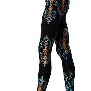 Tribal printed yoga leggings with fractals, Psy trance festival leggings, geometric unique leggings, Gym stretch pants, Alternative clothing