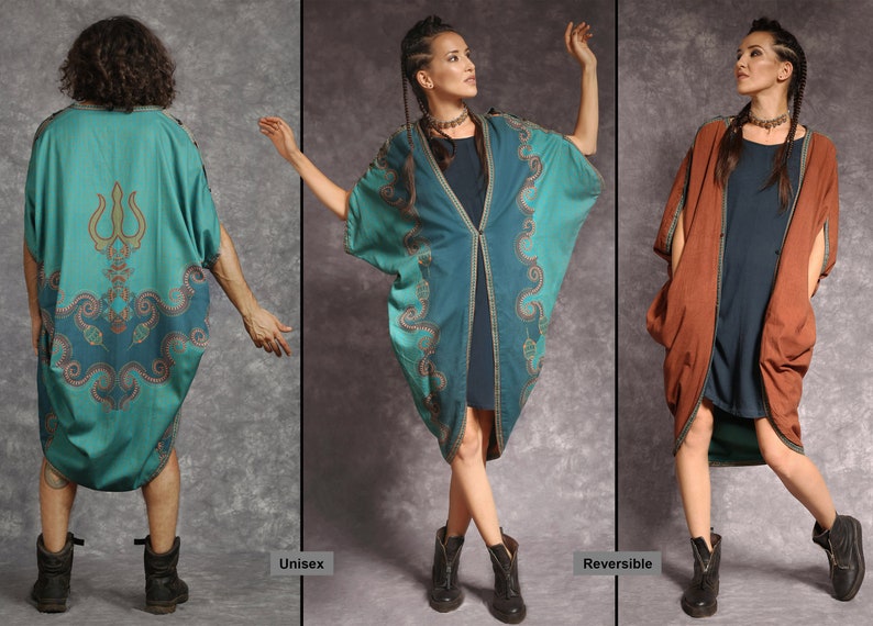 Reversible Men's Kimono, Shaman Ritual Clothing, Psychedelic Kimono