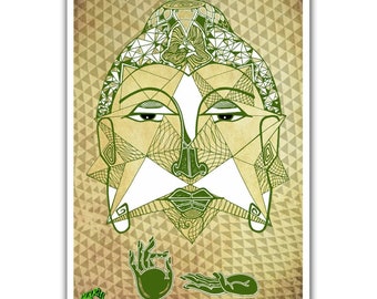 Buddha Canvas Art Print- Buddha Canvas wall Poster- Sacred Geometry Print- Indian Art- Psychedelic Poster- Visionary Art-Spiritual Art
