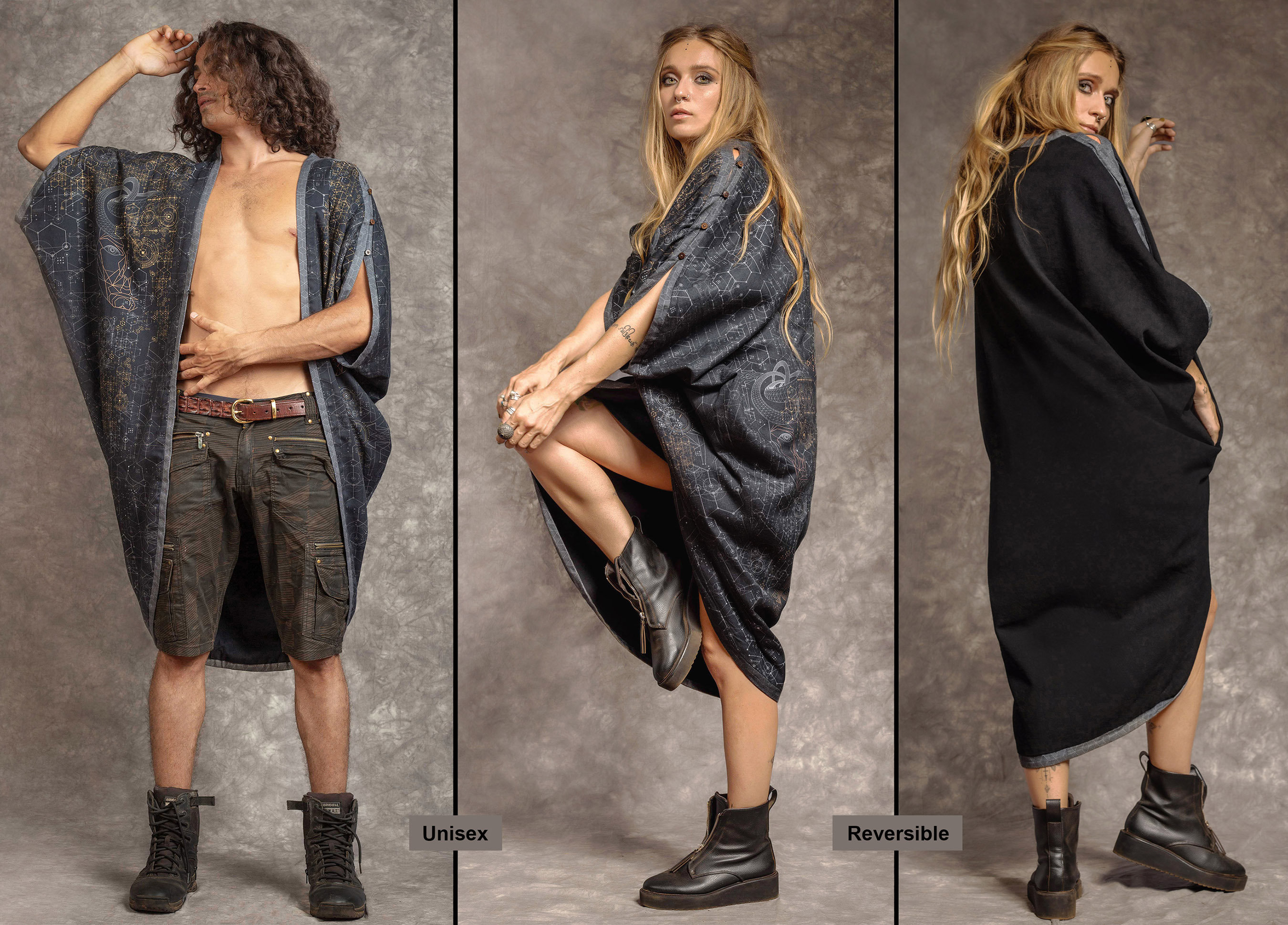Men's Shaman Robe Reversible Men's Kimono, Shaman Ritual Clothing, Psychedelic Kimono ...