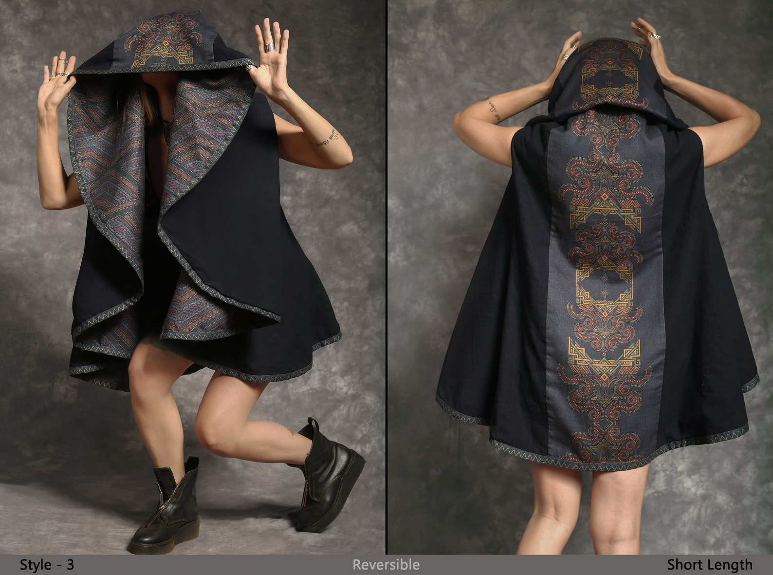 Royal Cloak Reversible Pant Set with Tribal Print Mud-Cloth Accents