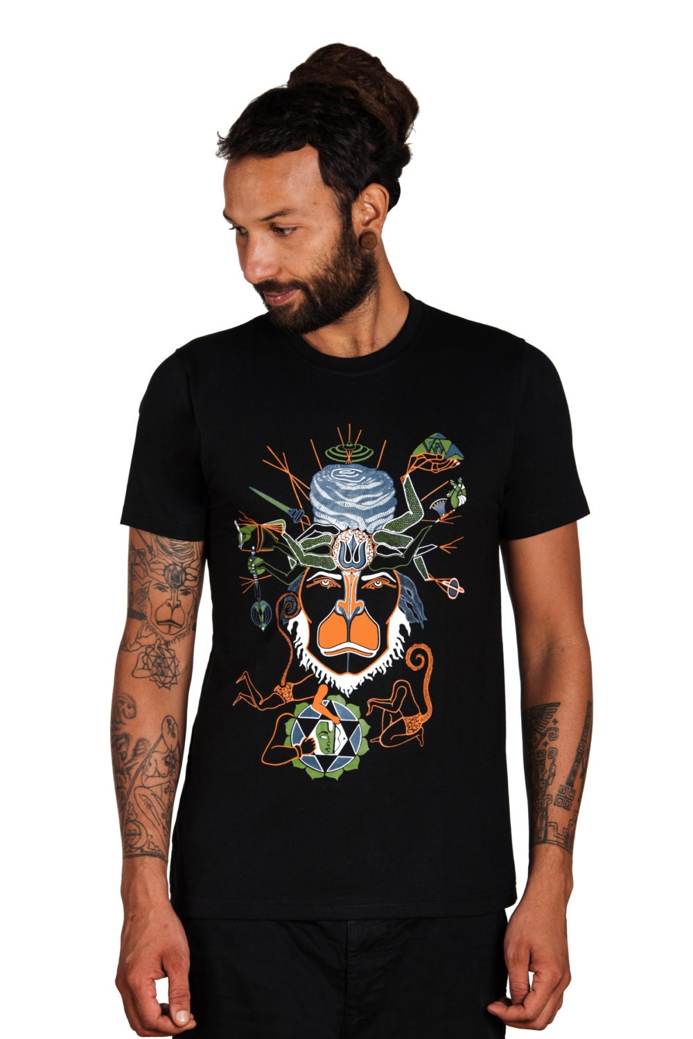 Hanuman T shirt Monkey T shirt Psychedelic T shirt-Graphic T | Etsy