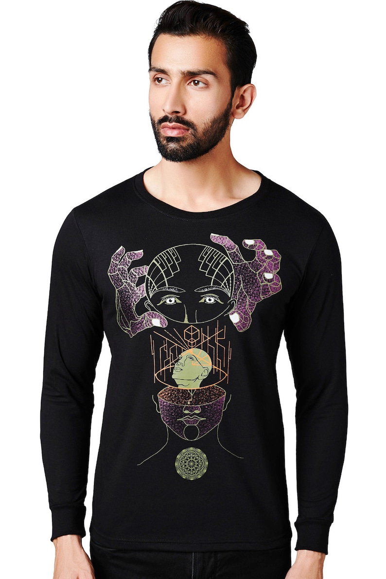 Grafisches Kunst-Langarm-T-Shirt Dm-T-Shirt Visionäre Kunstkleidung Psychedelische Kunst-Vollärmel Siebdruck-Kunst-T-Shirt Sci-Fi-Shirt Bild 1