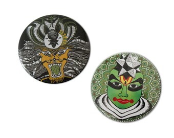 Épingles au lion, art créatif, art indien de collection, bouton pinback, badge pin, kathakali, badges bouton, Narsimha, épinglette veste, épinglette art unique,