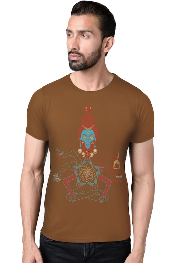 Indian Art Shiva Kali Men's Spiritual T-shirt, Screen Print Psychedelic men's t-shirt, Occult art, Mantra skulls, Third eye Meditation Yogi