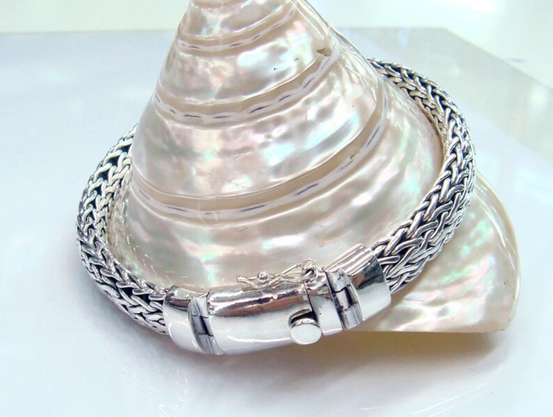 Silver bracelet 925 sterling silver hand woven chain Oval shape Width 9mm,thickness 5mm.