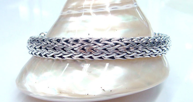 Silver bracelet 925 sterling silver hand woven chain Oval shape Width 9mm,thickness 5mm.