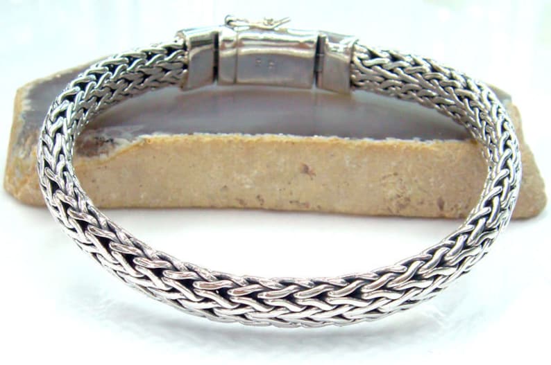 Silver bracelet 925 sterling silver hand woven chain Oval shape Width 9mm,thickness 5mm.