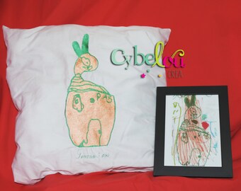 Pillow embroidered according to the drawing of your child