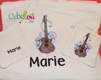Together embroidered bath towel, two matched and embroidered wash gloves, personalized in the first name of the user