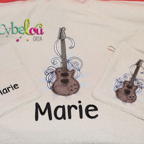 Together embroidered bath towel, two matched and embroidered wash gloves, personalized in the first name of the user