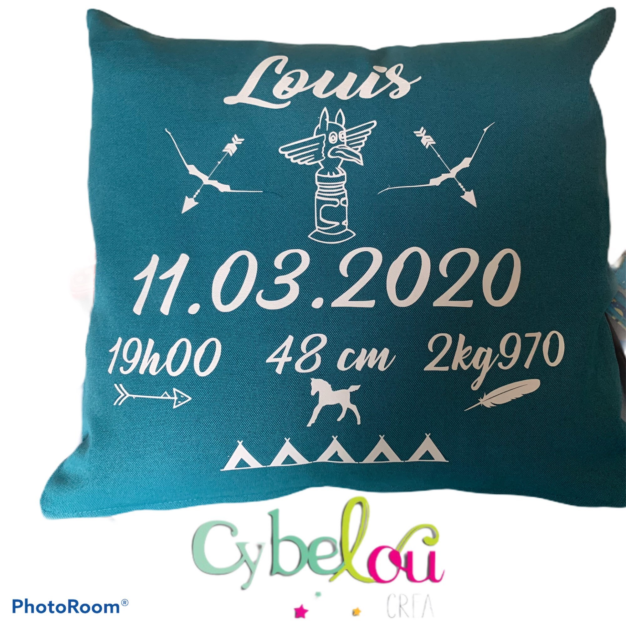 Coussin de Naissance Personnalisé Motif Indien