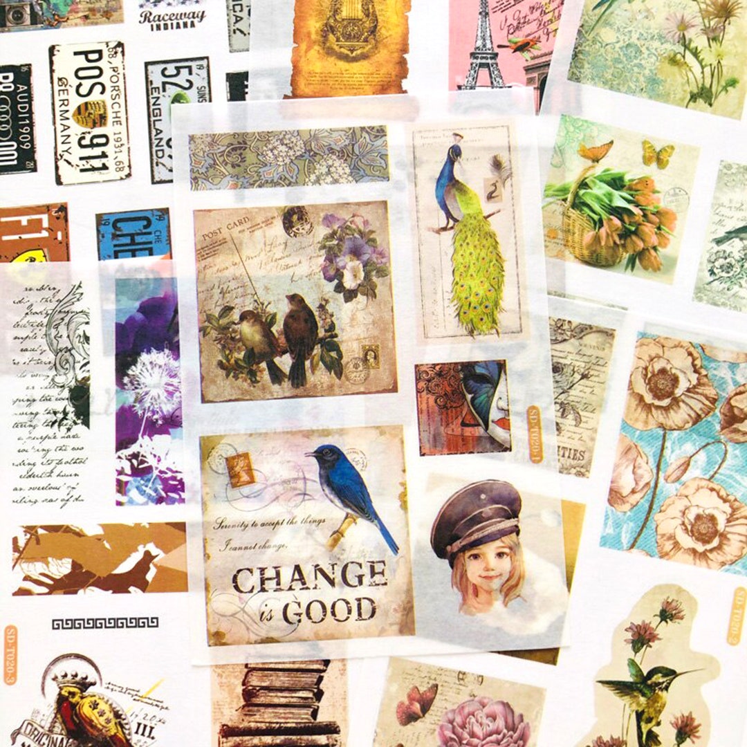 Vintage Stickers Random Bird Dull Flower Old Floral Faded Life ...