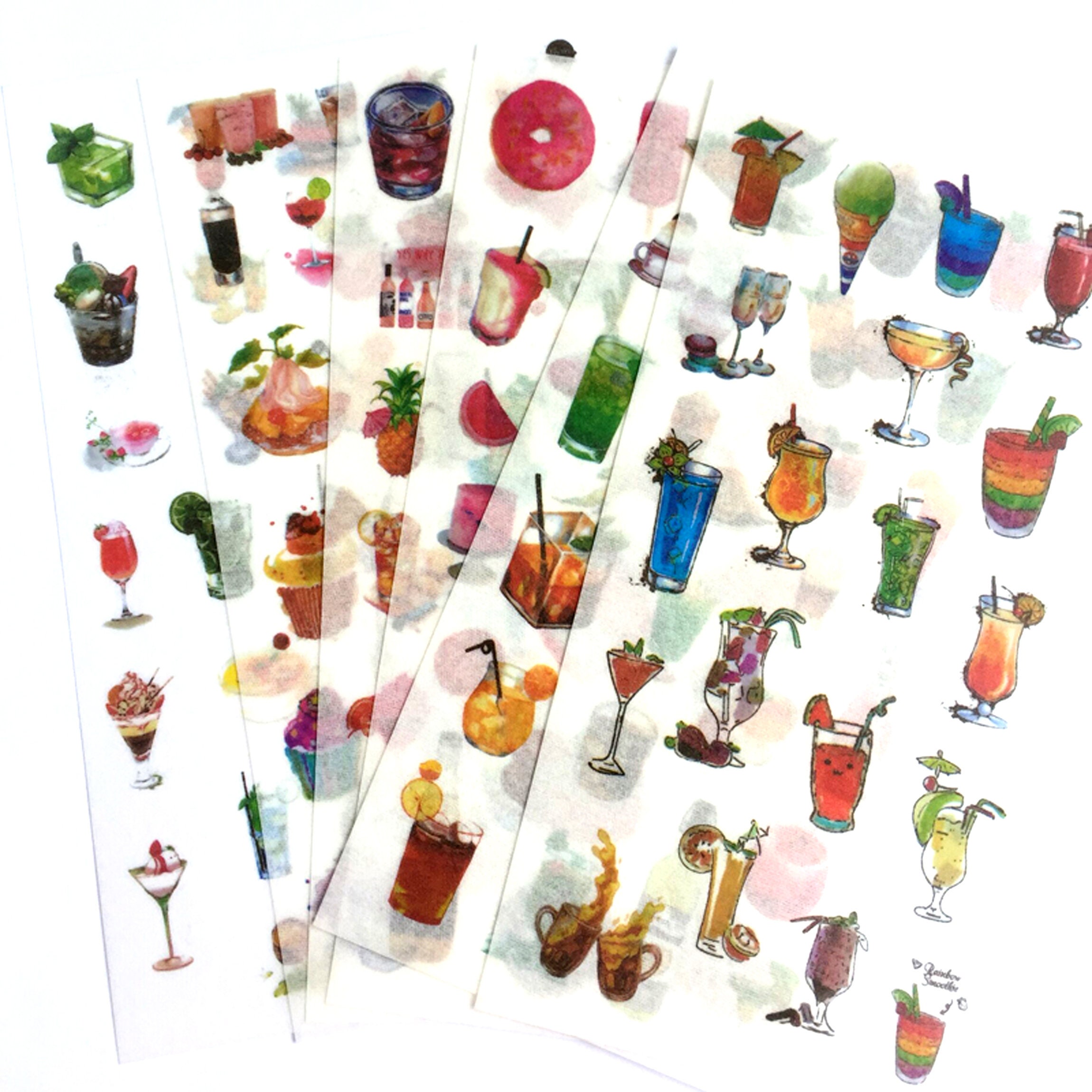 (Pack of 2) Food Stickers for Scrapbooking - Food Shop Fruits Snack Drink  Ice Cream Sticker for Dinner Party Supplies Invitation Card Decor Decoupage