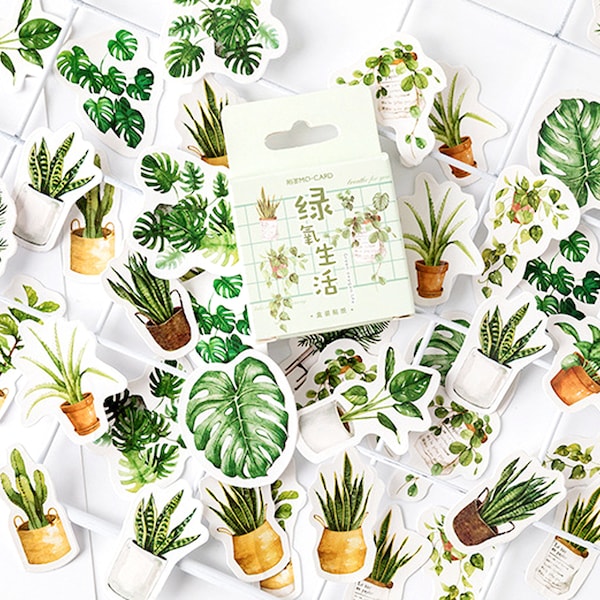 Pot Plant Stickers Houseplant Leaf Cactus Gardening Scrapbook Journal Planner Diary Card Craft Stationery Decoration