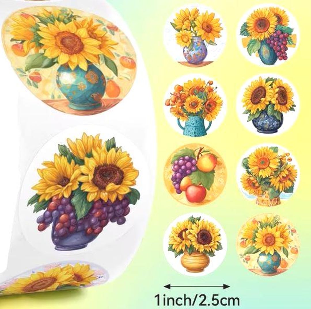 Sunflower Sticker Label 50 Sunflower Stickers 2.5cm Flowers Fruit Labels Scrapbooking Cards Art ...