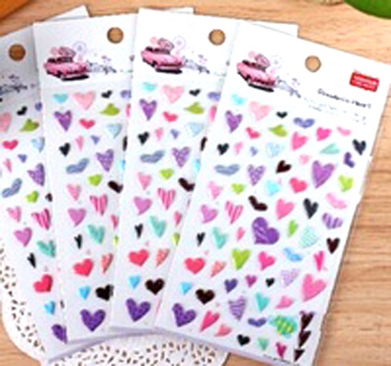 Patchwork Hearts Retro Sticker Sheet 3D Puffy Vintage Love Stickers Craft Heart