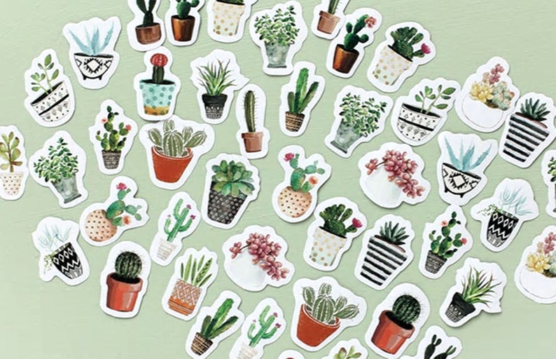 Self Adhesive Cactus Stickers Plastic Sheet For Card Christmas Decoration Crafts