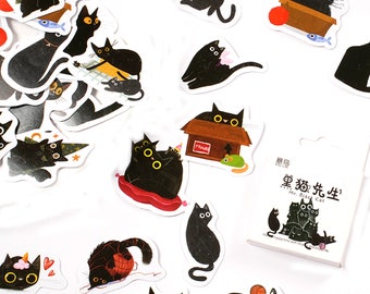 Mr Black Cat Stickers Kitty Animal Pet Scrapbook Journal Diary Planner Card Topper Stationery Art Craft Decoration