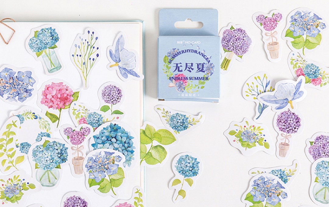 Hydrangea Flower Stickers Floral Leaf Summer Garden Scrapbook Journal ...